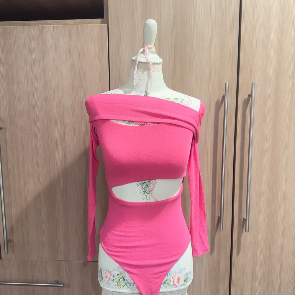 Naked Wardrobe Vibrant Pink Off-Shoulder Bodysuit